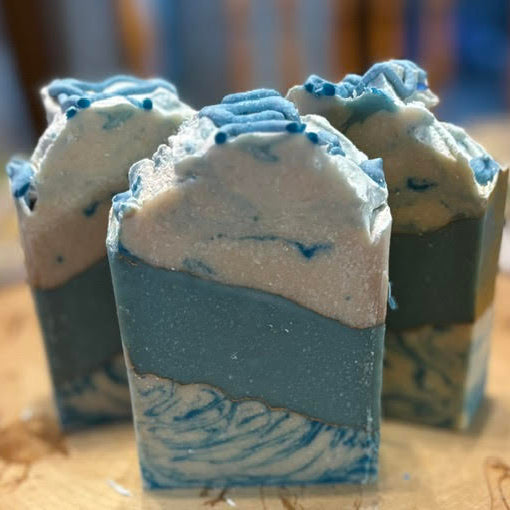 Swirled & Layered Blues and whites with gold accent goat milk soap