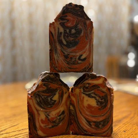 almond biscotti scented -5 oz  goat milk soap with fall colors swirl