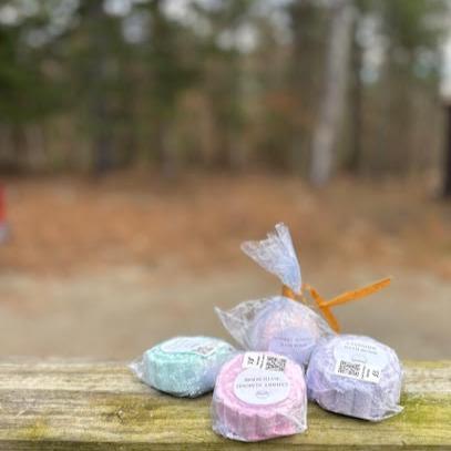 Bath Bomb Fizzies with various scents, lavender, bali breeze, cherry almond, cause foaming bubbles in bathtub 