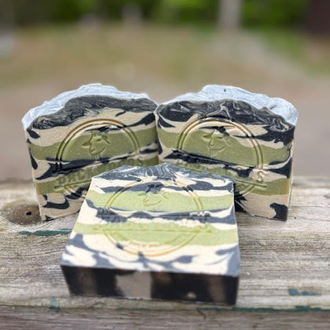 Layered & Swirled White, Black & Green Goad Milk Soap