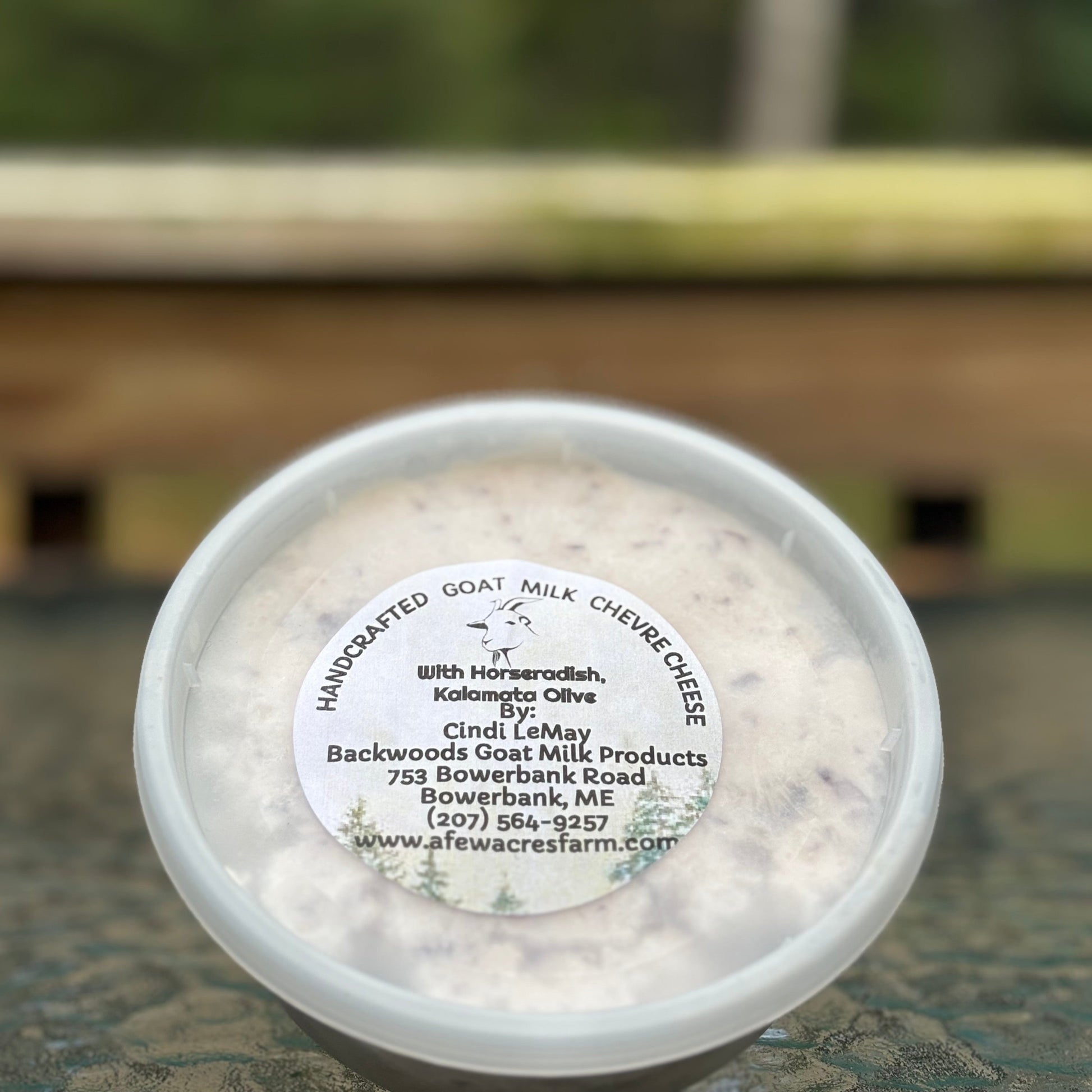 Goat Milk Chevre in a variety of flavors  -  hidden valley ranch, olive melody, Hot pepper jelly compote, blueberry compote, mushroom melody fresh chive and parsley, fresh horseradish, fresh horseradish and olives, plain all in an 8 oz container - ONLY IN TOWN SALES