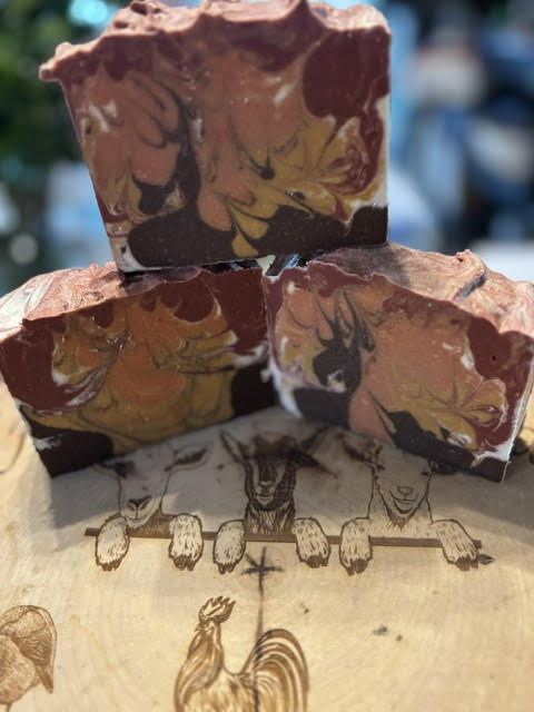 think campfire, this uniquely swirled soap resembles a cowboy's campfire  
