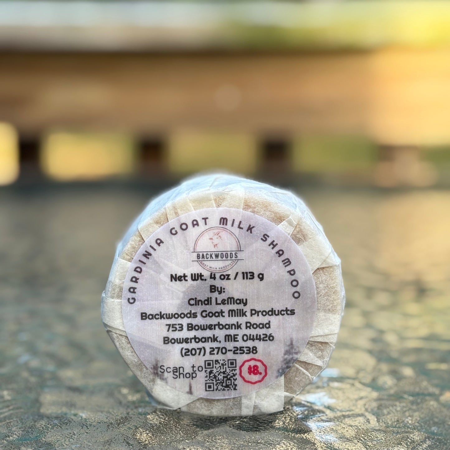 4 oz Goat Milk Shampoo Sold Round Bar - Gardenia sent.  