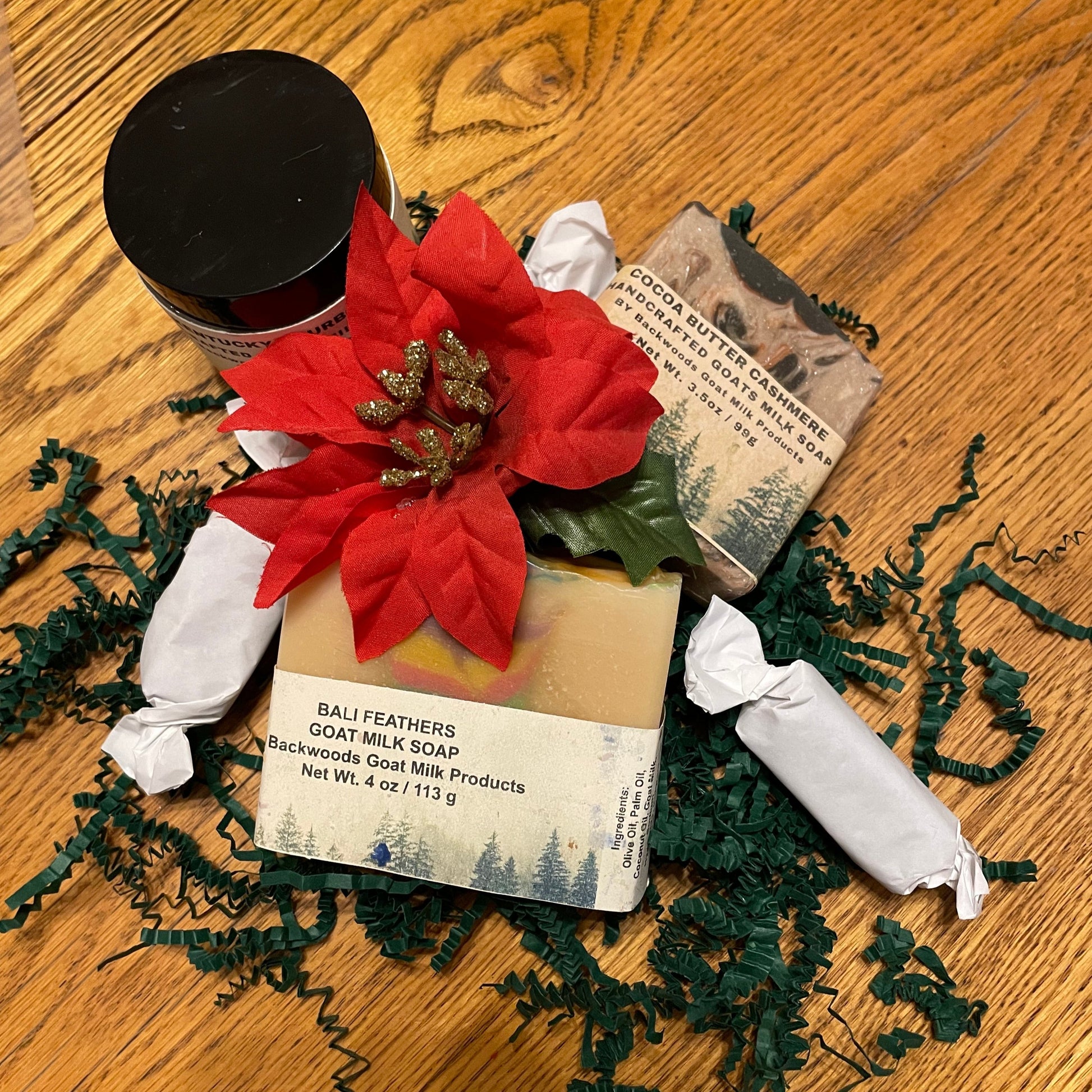 Holiday gift sets some need 6 weeks advance notice.  full size or Sample soaps, sample lotions, lip balms all available for git sets