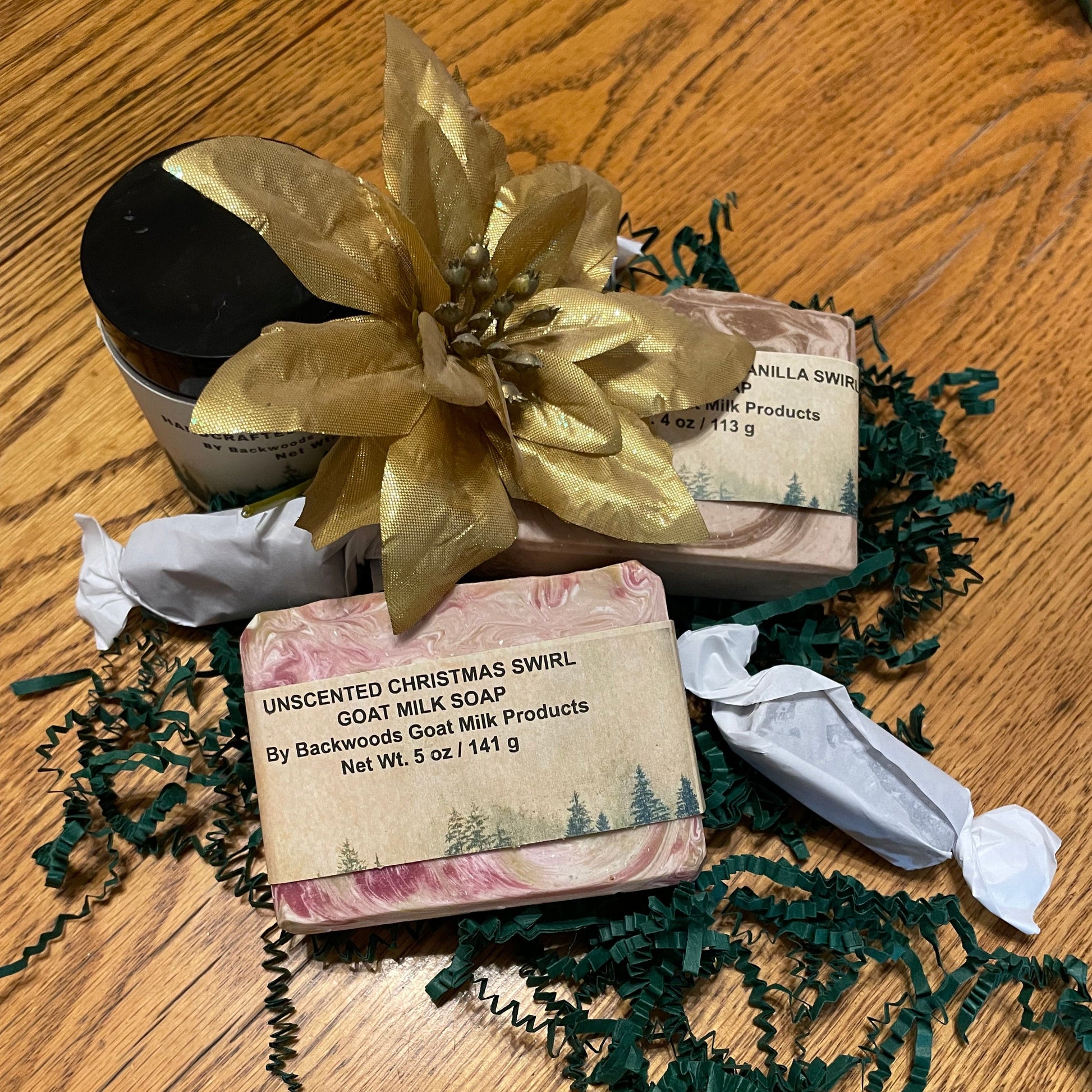 Holiday gift sets some need 6 weeks advance notice.  full size or Sample soaps, sample lotions, lip balms all available for git sets