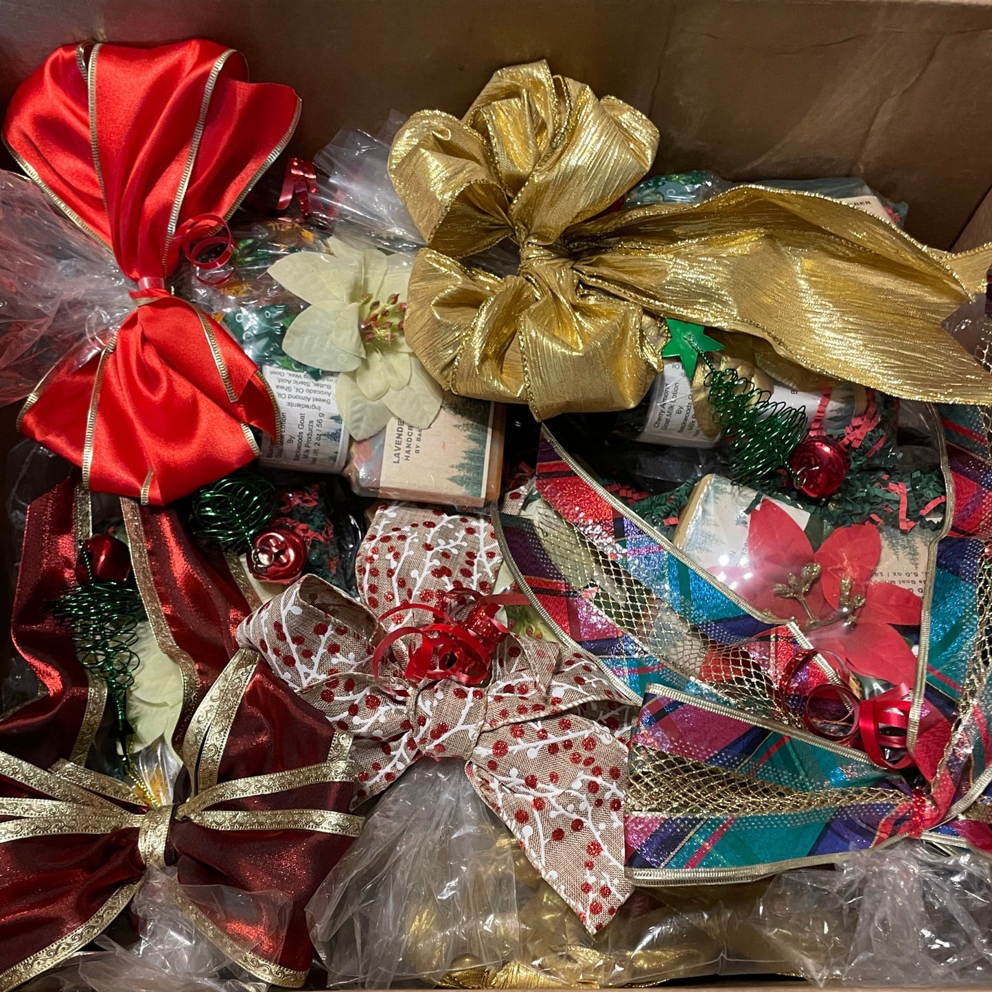 Holiday gift sets some need 6 weeks advance notice.  full size or Sample soaps, sample lotions, lip balms all available for git sets