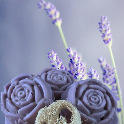 Lavender Rose Shaped Goat Milk Soaps with embedded Loofah