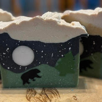 Night Scene with Bar under a starry full moon sky walking to a tree 